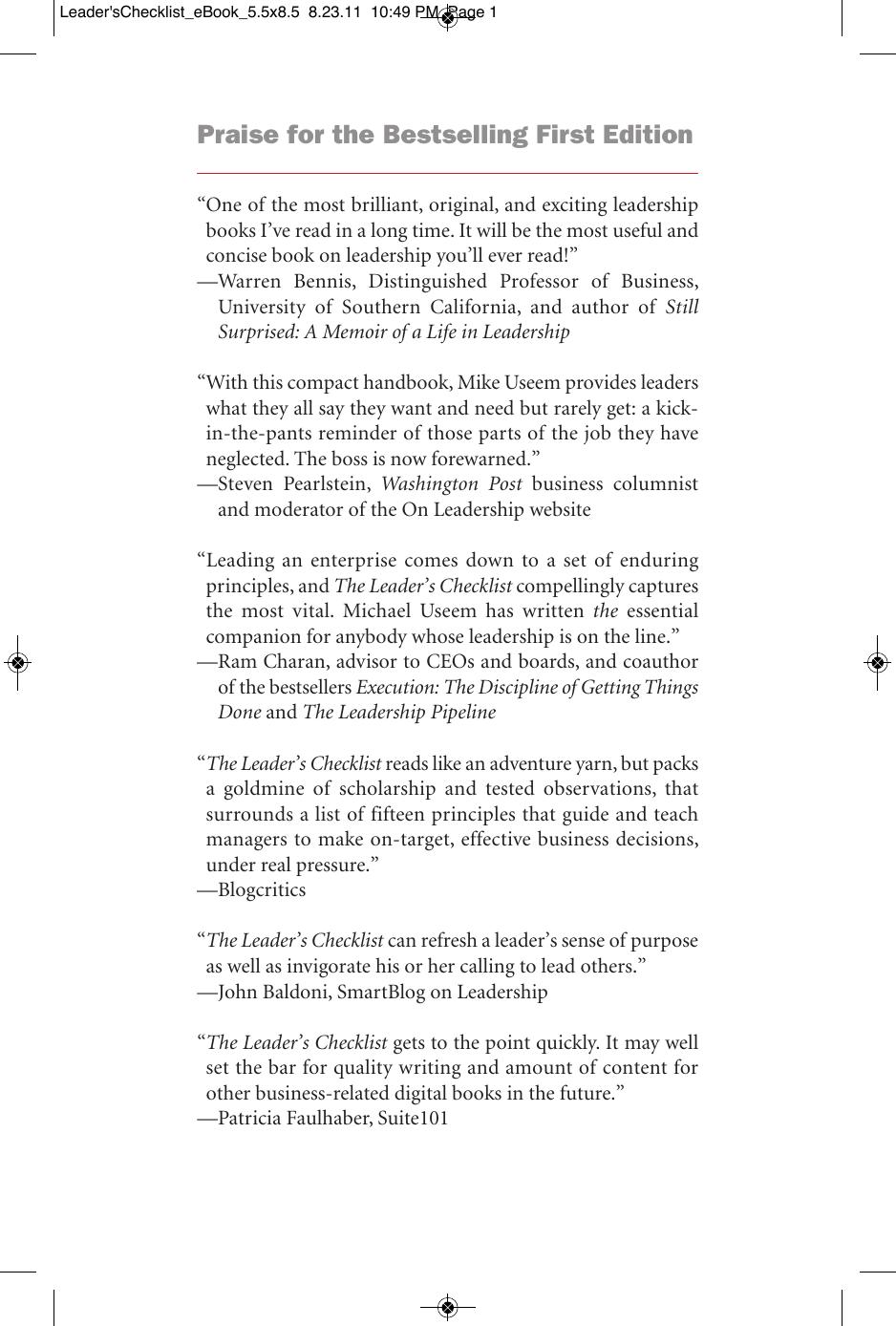 The Leader's Checklist: 15 Mission-Critical Principles