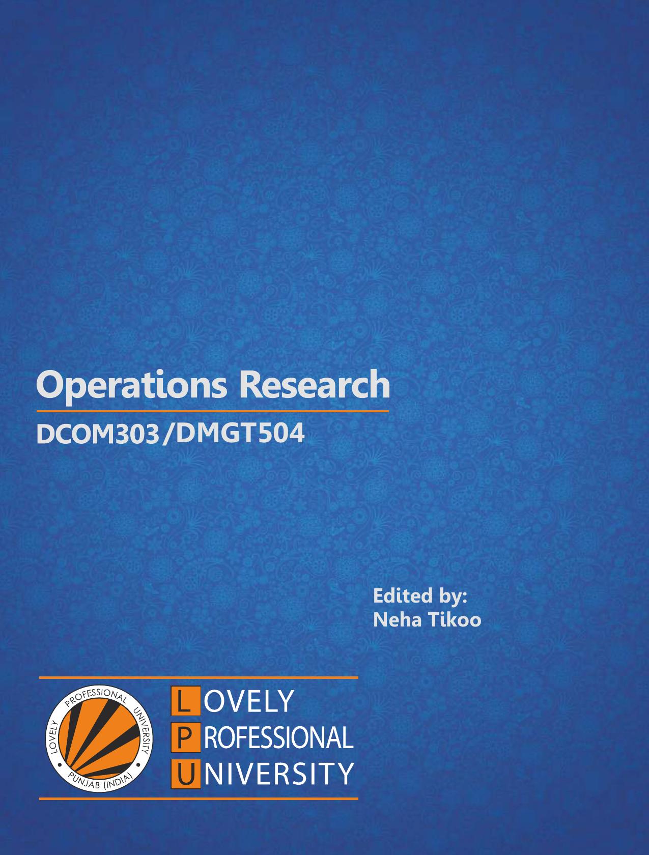 DCOM303 DMGT504 OPERATION RESEARCH